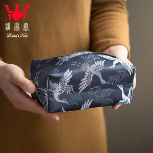 Cloud Pine Fabric Handkerchief Pack Embroidered Silk Tea Room Decor New Chinese Style Matcha Tool Wooden Handle Handkerchief Box