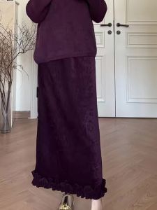 Purple Retro Fashion High Waist Straight Cut Midi Skirt Womens Slimming Skirts Autumn New Style Commute Korean Style