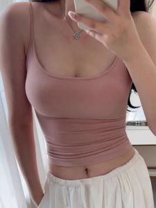 เสื้อกั๊กสายเดี่ยวสีชมพูสำหรับผู้หญิงในช่วงฤดูร้อนพร้อมแผ่นเสริมหน้าอก เสื้อชั้นในแบบมีโครง ชุดชั้นในแบบมีโครง ชุดโยคะ ชุดชั้นในสำหรับใส่ด้านใน