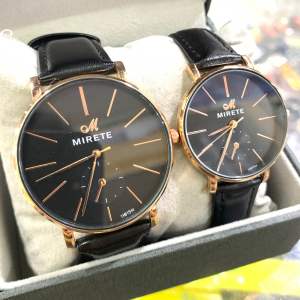 Jam Tangan Couple Mirete Kulit Tipis Analog Tahan Air