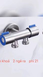 Van khoa nước đơn nóng hoặc lạnh thép không gỉ 304 van tay đỏ xanh 2 đầu ra van nước đa năng 2 cổng xả ren 21