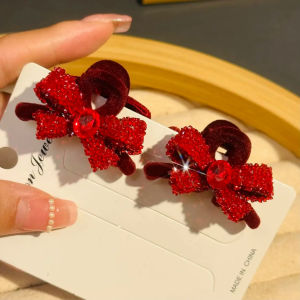 2 ชิ้น/ชุด โบแดงไรน์สโตนคลิป ขนาดเล็กอารมณ์ เรียบง่าย กิ๊บตกแต่งผม ข้าง