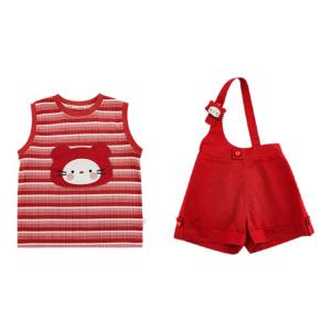 Summer Original Design Embroidered Patchwork Sleeveless Vest/Single Shoulder Strap Pants for Girls Casual Cotton Blend Fabric