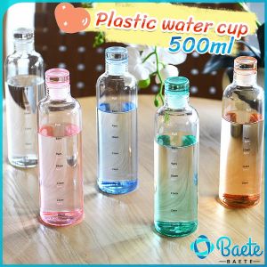 Baete 500ml Plastic Bottle Portable Colorful/Transparent Creative Time Mark Water Cup