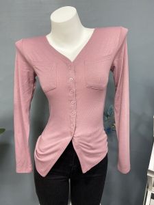 เสื้อยืดแขนยาวเซ็กซี่ไม่สมมาตร กระดุมกระเป๋า โชว์เอวเล็ก ดีไซน์เก๋ไก๋ สำหรับผู้หญิง ฤดูใบไม้ร่วง 2021 เสื้อชั้นใน