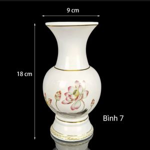 Lọ hoa sứ trắng hoa sen hồng/Bình hoa thờ cúng cao cấp nhiều size
