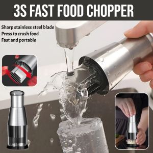 3s Fast Food Chopper: Mini Stainless Steel Manual Garlic Chopper & Kitchen Mashing Tool
