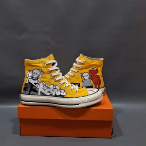 SEPATU CNVRS 70S HIGH X KAWS JILID 1 KUNING MOTIF KARAKTER 36-43 SNEAKERS YELLOW SUN FLOWERS CASUAL