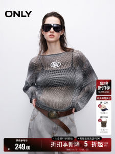 Loose Shoulder round Neck Knitted Sweater Womens Drawstring Design Fashion Gradient Style Commute Soft Polyester Fiber