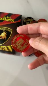 Biji Karambol Rangkap 2 Lapis Tebal 5 mm Motif Lamborghini / Random | koin krambol dua layer original | 1 set buah kerambol 5mm | coin bola carambol | anak carrom games