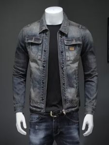 แจ็คเก็ตยีนส์สไตล์อเมริกัน ทรงหลวม ปกพับ สไตล์ย้อนยุค Marvel แจ็คเก็ตยีนส์ทรงหลวมสไตล์ย้อนยุคสำหรับผู้ชาย