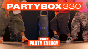 JBL PartyBox Stage 330 Portable Party Speaker | 280W Output Power | AI Sound Boost | Adaptive Lightshow | Replaceable Battery | 18H Playtime | IPX4 | Auracast | Dual Mic and Guitar Inputs