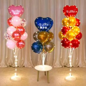 Luminous Table Floating Upright Column Support Balloon Decoration Chinese Happy Birthday Heart Aluminum Coating Ball Banquet Living Room Scene Layout