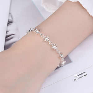 🧸 Gelang Fashion Wanita Korea Bentuk Hati Rantai Bintang Dan Liontin Bunga Perhiasan Perak Murni 925 COD