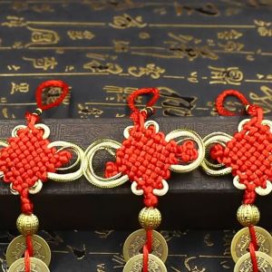 2pcs Gantungan Feng Shui 5 Coin Koin Keberuntungan Kuningan Tasel Gantungan Fengshui Koin Untuk Kerejekian