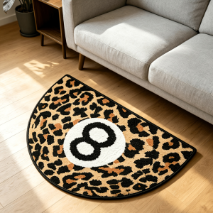 VIKAMA Leopard Print Semi‑Circle Doormat Number 8 Design Non‑Slip Rug For Bedroom Vanity Area Home Decor