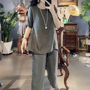 Lieoyuarn | Plain New Chinese Style Casual Loose Slimming Fashion Set