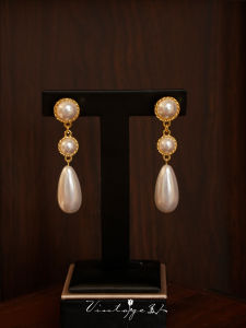 Hebden Style Vintage French Long Waterdrop Pearl Earrings Artistic Hong Kong Style Fashion Jewelry Silver Plated Accessories