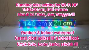 running teks berwarna 140x20 cm setting & edit by Wi-Fi HP auto On/Off auto redup/terang praktis cepat keren bonafide. doso solo led