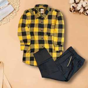 Setelan Kemeja Anak Laki Laki Kemeja Flanel dan Celana Chino Umur 3-13 Tahun One Set Premium Terbaru