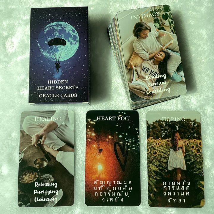 Heart Hidden Secrets Oracle Deck, ไพ่ทาโรต์รัก, เผือกทํานายสําหรับผู้เริ่มต้น, คําทํานาย, เวอร์ชันภาษาอังกฤษ, 12x7 ซม., 78 ใบ