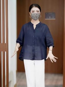 สลิมฟิต ลำลอง แขนครึ่ง ผู้หญิง เสื้อเชิ้ต หลวม สไตล์คอวีสีบริสุทธิ์ เสื้อท่อนบน สําหรับสุภาพสตรีวัยกลางคน วัสดุบาง ฤดูร้อน สวมใส่