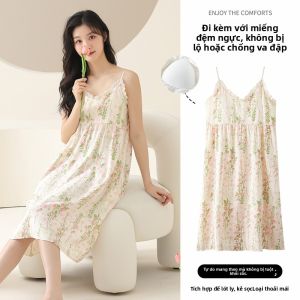 Váy ngủ nữ MiiOW Cat Person bằng lụa có đệm ngực dáng rộng thoải mái - mùa hè 2024