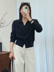 plus Size Womens Casual Polo Neck Long Sleeve Knitted Sweater Early Autumn New Style Slimming Beautiful Open Cardigan Top