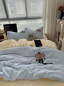 Ins Double Match Milk Yellow Cute Dog Towel Washed Cotton Four Piece Set Ultra Soft Cover Sheet Dormitory Bedding Three Piece Set