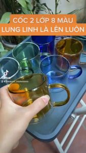 (SẴN) Cốc 2 lớp 2 màu 300ml - Ly thủy tinh chịu nhiệt cao cấp không chì