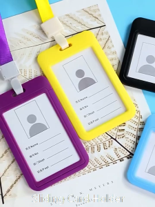 Waterproof Plastic ID Card Holder with Lanyard Double Transparent Flip Cover Multi Color for Work Badge ID Photo Student