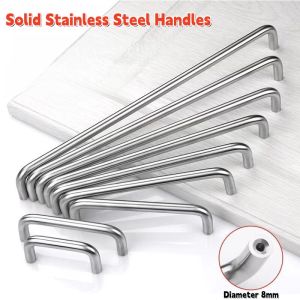 Solid Stainless Steel U Type Cabinet Door Handles 64mm-320mm Silver Wardrobe Cupboard Door Handle Nordic Drawer Door Knobs Pulls