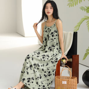 Miiow | Pure Cotton Summer Nightgown Womens Style 2025 New Collection Sleeveless Gauzy Sleepwear Vintage Print Home Clothes