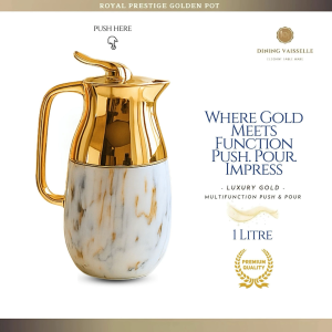 Dining Vaisselle - Royal Prestige Golden Oval Pot - เหยือกขนาด 1 litre สำหรับใส่น้ำ ชา กาแฟ เก็บความร้อนและเย็น 24ชม Luxury European Des