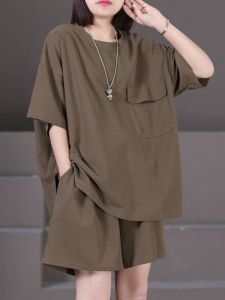 plus Size Fashionable Summer Outfit Loose Wide Leg Shorts And T-Shirt Two Piece Set for Heavy Sister Casual Sportswear