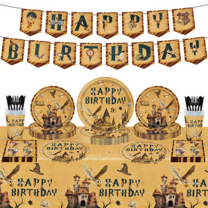 New Harry Potter Themed Disposable Dinnerware Party Supplies for Childrens First Birthday Decoration Paper Cups Plate Tablecloth