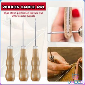 Need Wooden Handle Awl Sewing Stitching Tool Shoes Repair Crochet Hook Threader Stitch Needle for Scribing Punching Aligning