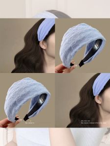 Blue Wide Edge Mesh Hairband Womens High Pressure Hair Headband Face Wash Hair Clip Summer Suitable Fashionable Hair Accessories