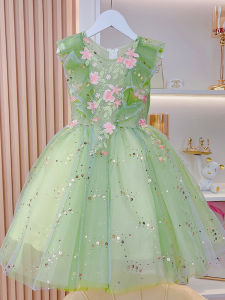 Princess Dress for Girls Summer New Style 3 Year Old Childrens Skirt 4 Year Old Girls Mesh Dress Casual Bubble Sleeve A-Line Skirt