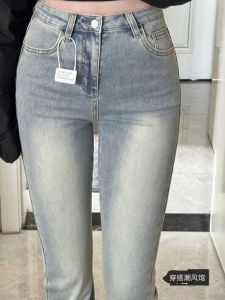 Quần Jeans Ống Loe Cạp Cao Phong Cách Retro Cho Nữ Mùa Hè Quần Dài Ôm Dáng Co Giãn Cạp Cao Quần Jeans Denim Thường Ngày