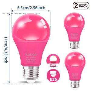 Kasotile LED Pink Bulb E26 9W Energy Saving Light Bulb for Home Party Wedding Stage Decoration 2Pack