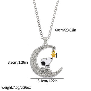 Bandai | New Moon Snoopy Pendant Necklace with Diamonds Light Luxury High End Sweater Chain y2k Jewelry Accessories
