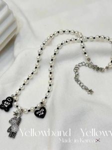 East Gate New Style Water Diamond Bear Pendant Pearl Necklace Sweet Cool Womens Fashion Clavicle Chain Jewelry Accessory