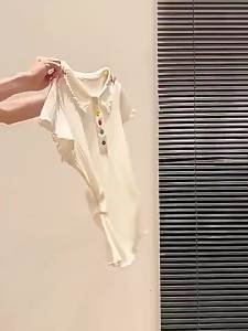 La Chapelle | Polo Collar Knitted T-shirt Slim Fit Wrinkle Short Sleeve Colorful Buttons Top