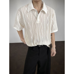 Breathable Mens Black Mesh Textured Short Sleeve Polo T-Shirt