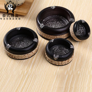 Thailand Solid Wood Ashtray Household Living Room Wooden Ashtray Small Size Large Size Wooden Vintage Creative and Slightly Luxury Ashtray