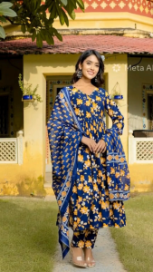 DEBAYU Nayo Cotton Anarkali Kurta with Bottom and Dupatta Set Size S to XXL Malaysia