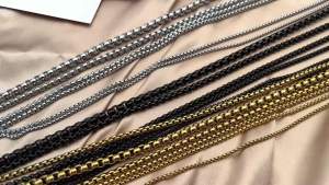 HIYEE 1 Piece 2mm/3mm/4mm/5mm Black Color Box Link Chain Classic Curb Necklace Stainless Steel Jewelry for Men Women DIY Gift