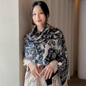 Zhao Liying Same Style Womens Scarf 2024 Autumn and Winter New Outerwear Ink Painting Cashmere-like New Chinese Tassel Shawl