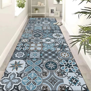 VIKAMA Vintage Bohemian Long Corridor Carpet Light Luxury Non-Slip Washable Mat for Kitchen Entrance Bedroom Home Decoration